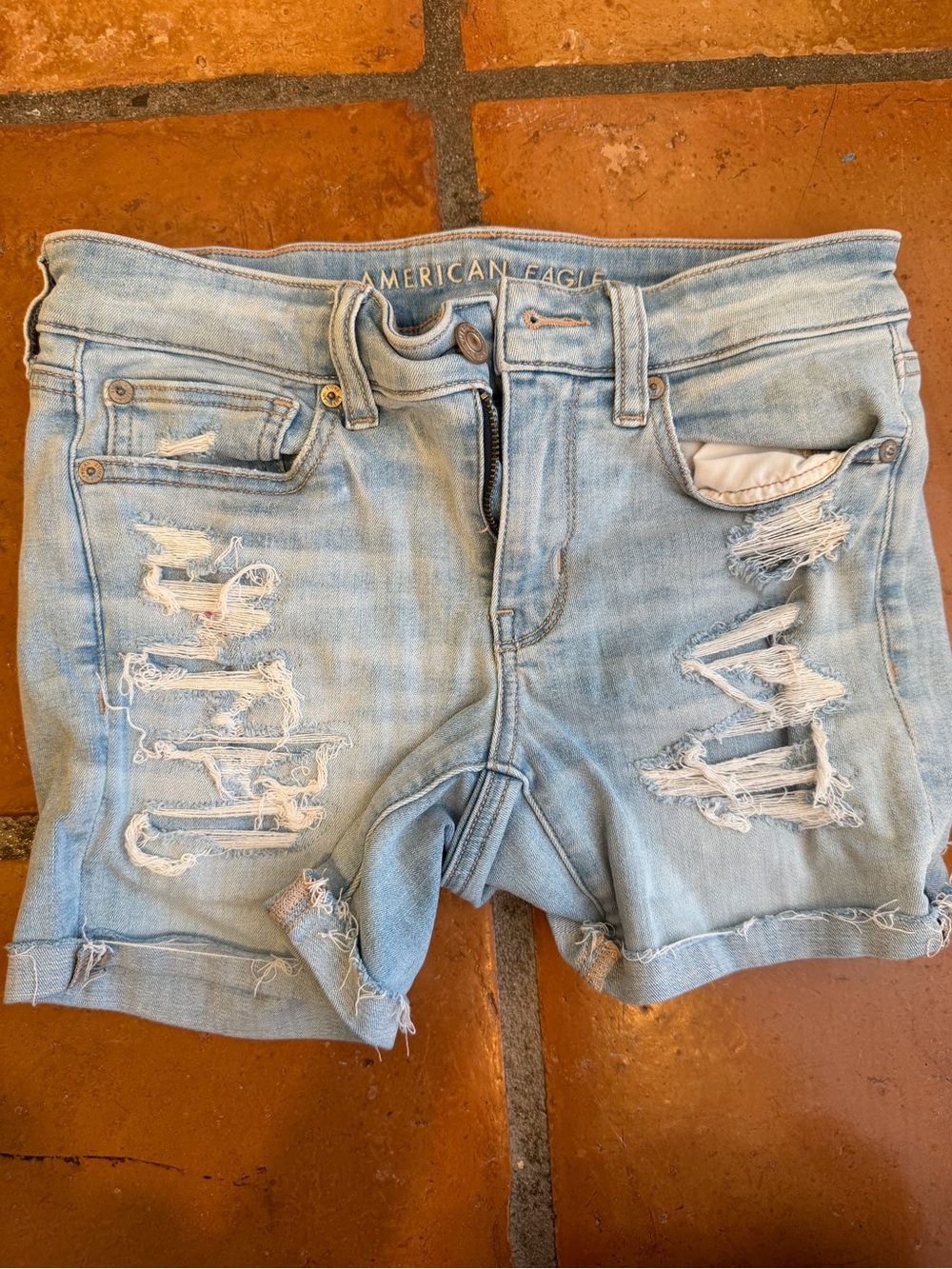 American Eagle Outfitters Light Wash Distressed Denim Jean Shorts